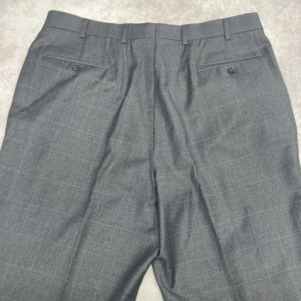 Jos A Bank Traveler Men 39x38 No Hem Tailored Fit 100% Wool Dark Gray Windowpane